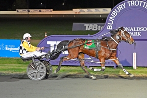 Goddess Of Reason after her win with trainer/driver Shane Young. 