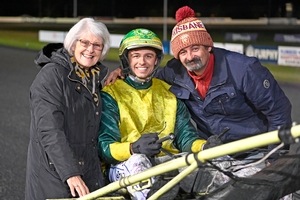 Helen Darling and Michael Brennan with driver Michael Grantham after Doctor Tom's win at Bunbury